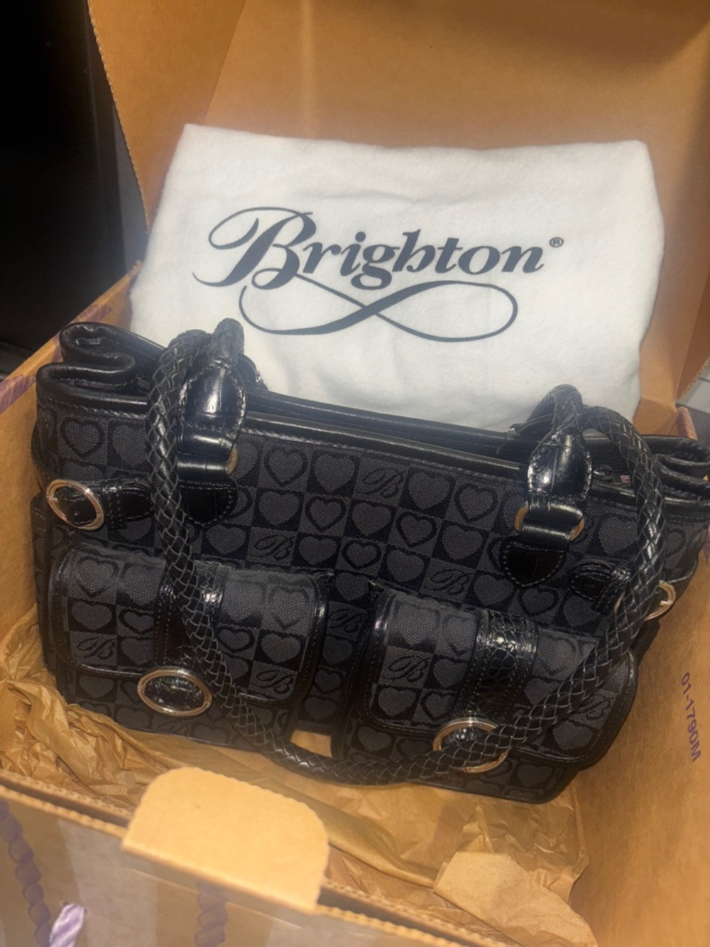Brighton Black Jacquard Heart Logo Shoulder Bag